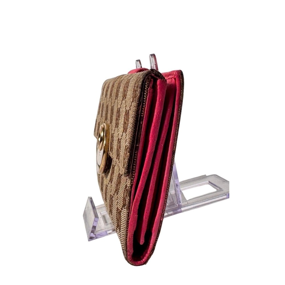 Gucci Eclipse long wallet tri fold w/ gold snap close brown canvas & pinkleather - Picture 7 of 14